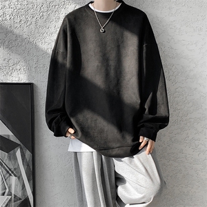 5XL-M大码卫衣男2024春麂皮绒潮流落肩圆领宽松长袖T恤WY09特P28图片