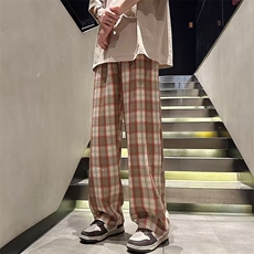日系复古格子休闲裤男2024春季港风ins潮牌宽松长裤K7630-P40，男装休闲裤，星座512-3