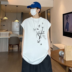 可设48小时发货支持抖音得物来样二开240克重磅美式麂皮绒背心t恤，男装T恤，电商A486-1