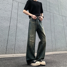 潮牌破洞牛仔裤男美式高街做旧水洗宽松直筒长裤NZ919-P52，男装牛仔裤，星座308B-2