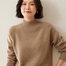 2025年秋季插肩袖通勤套头长袖半高圆领经典百搭不臃肿，女装针织衫/毛衣，泓仟羊绒
