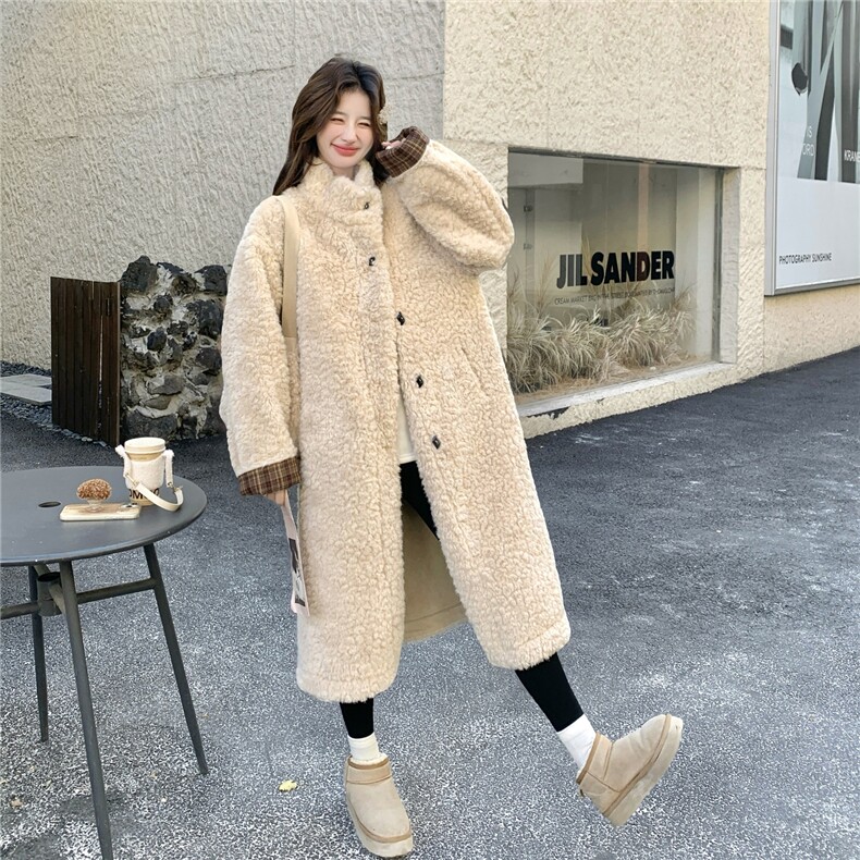 新款长款羊羔毛长款外套带包包2D014-10056-245-K378,女装棉衣/棉服,2D014