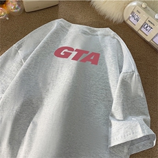 抖音得物供货210克现货宽松纯棉美式潮牌印花落肩袖纯棉T恤AT2125，男装T恤，电商A443