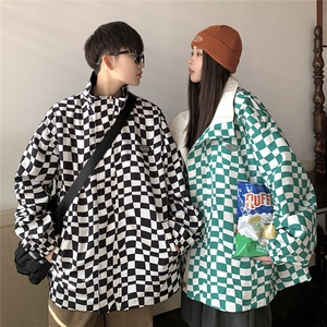 1港风两面穿大码M-5XL格子PU皮鳄鱼纹皮衣夹克男JK8753P110控149