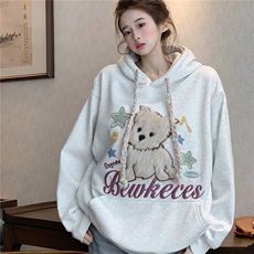 EE165-P75华棉加绒加厚卫衣女秋冬宽松设计感刺绣连帽保暖上衣，男装卫衣，星座911-3