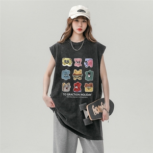 中性  夏季新款时尚宽松背心圆领水洗棉短袖T恤DT256 P45控68图片