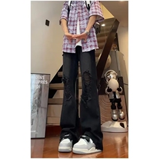 AK1997-P55美式港风复古高街痞帅牛仔长裤，女装休闲裤，星座617A-2