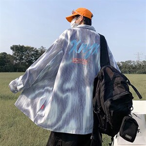 长袖衬衫男港风日系春季韩版潮流扎染衬衣CS079P34图片