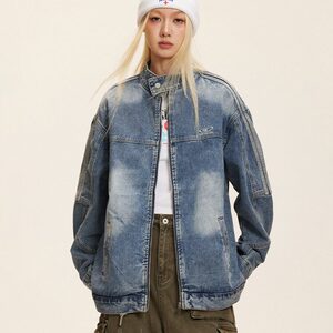 W9106-P73 网图现货 春季新款美式复古牛仔外套高级感立领夹克图片