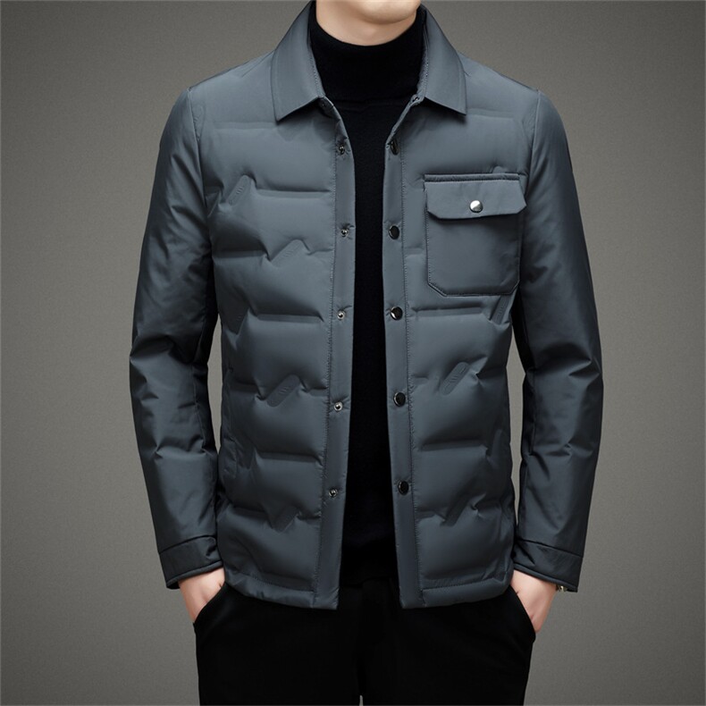 冬季新款中年男士翻领休闲羽绒服爸爸装厚款保暖白鸭绒外套男装，男装羽绒服，电商B212（原钱塘6029）