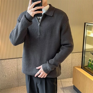 半拉链毛衣男秋冬款高级感慵懒风翻领针织衫宽松休闲线衣 MY13图片