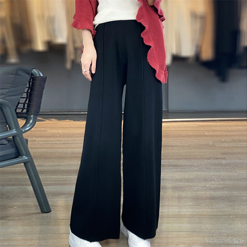 阔腿裤女垂感秋冬季2024新款宽松直筒加绒针织拖地裤子高腰,女装休闲裤,越洋羊