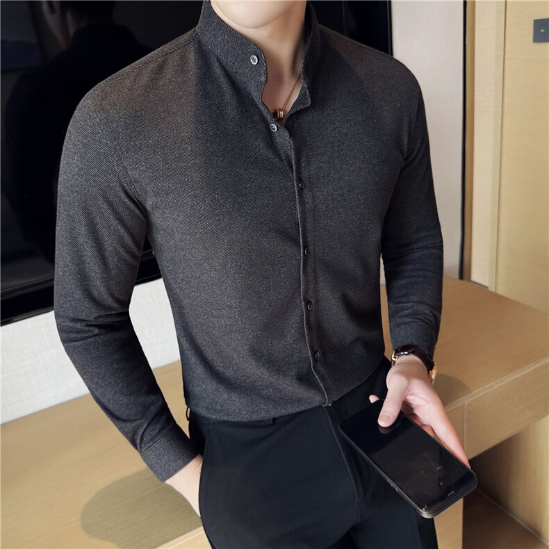 秋冬重磅加厚磨毛保暖毛呢长袖衬衫高级感立领衬衣C6645-P73，男装衬衫，电商A213