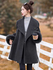 2025冬装新款简约时尚大翻领手工缝制羊绒大衣，女装毛呢外套，魅丽静蓝