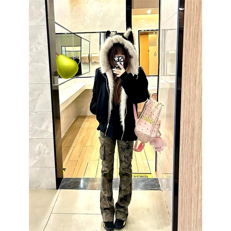 现货重磅硬挺boxy羽绒棉衣座山雕猫耳大毛毛领麂皮棉服冬外套,男装棉衣,电商A486-1
