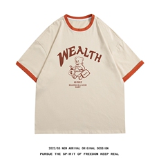 白底23新款夏季百搭印花时尚圆领宽松短袖T恤T268P35控58，男装T恤，电商A247-1