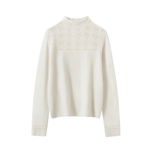 2025年秋季时尚百搭通勤简约休闲女士镂空钩花半高领羊绒衫，女装羊绒衫，臻维羊绒