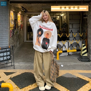 W9607-P60 网图现货  美式复古弯刀阔腿休闲裤图片