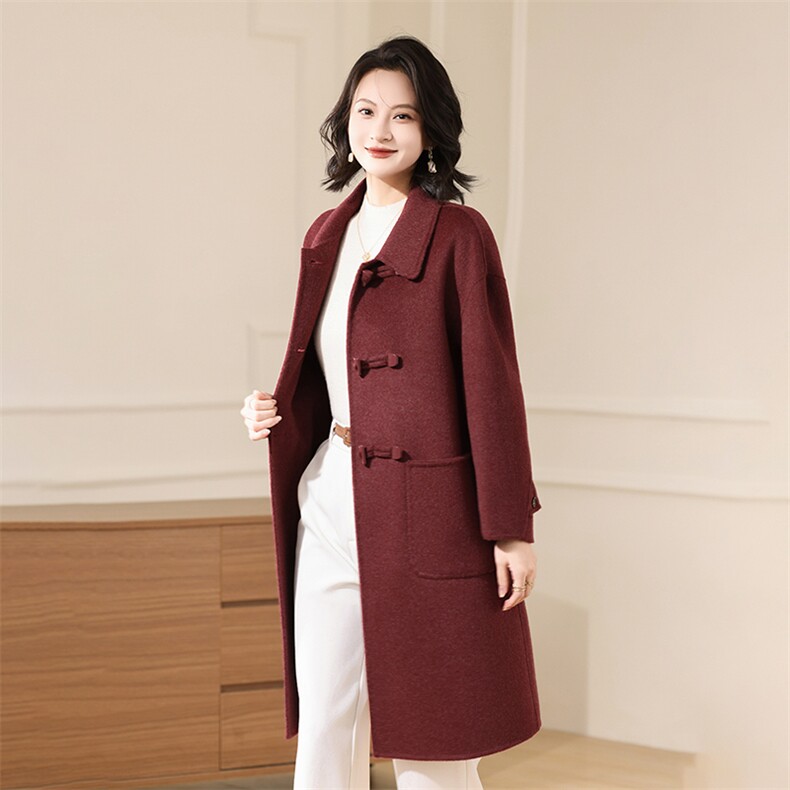 2025简约时尚百搭双扣带兜翻领，女装毛呢外套，贝源羊绒