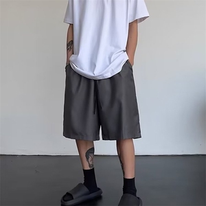 美式高街设计感休闲后拉链西装短裤男夏季宽松直筒五分裤CD97P35图片