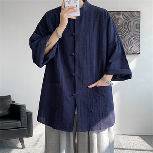 8XL-M  风大码夏短袖衬衫男外套棉麻七分袖上衣CS505P60控78图片