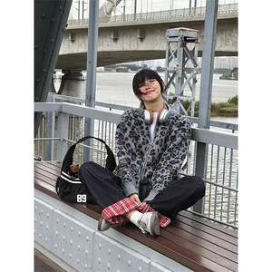 有货~美式豹纹针织衫卫衣cleanfit慵懒风宽松毛衣外套MY242-特P58图片