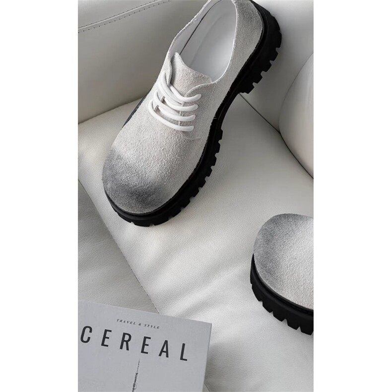 龙叨叨复古做旧擦色反毛绒圆头大头德比鞋厚底休闲皮鞋男XD08P155，男鞋皮鞋，电商D256-3(原A064-3)