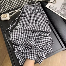 AK2494-p30复古格子蝴蝶结刺绣休闲裤女2026夏季新款阔腿裤裤子，女装休闲裤，星座617A-2