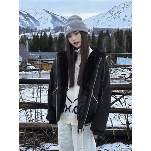XZ514-2-25108-P110一体毛座山雕连帽棉服加厚保暖夹克冬季外套男图片