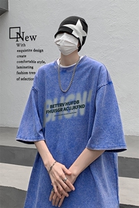 B239-1055-P38 美式复古水洗做旧 字母印花 短袖T恤图片