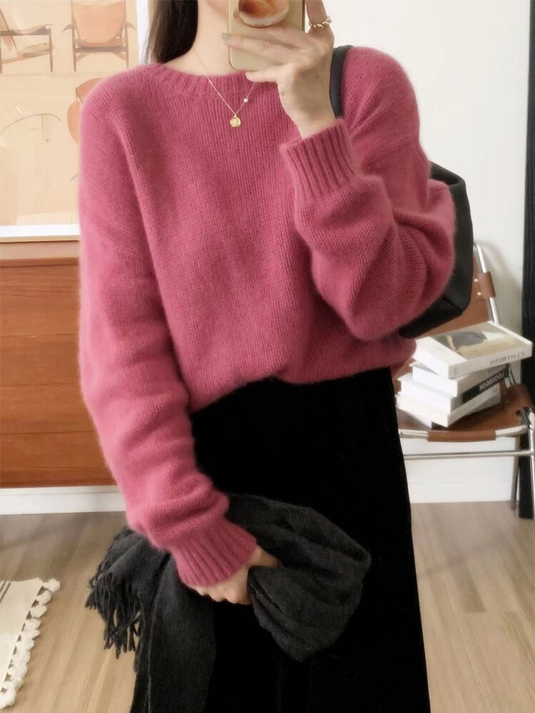 圆领长袖套头纯色羊毛2024年秋季针织衫，女装羊毛衫，冀清阳荣