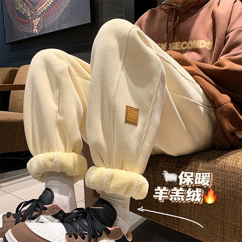 羊羔绒裤子男士冬季加绒加厚休闲长裤潮牌宽松青少年2025新款卫裤图片