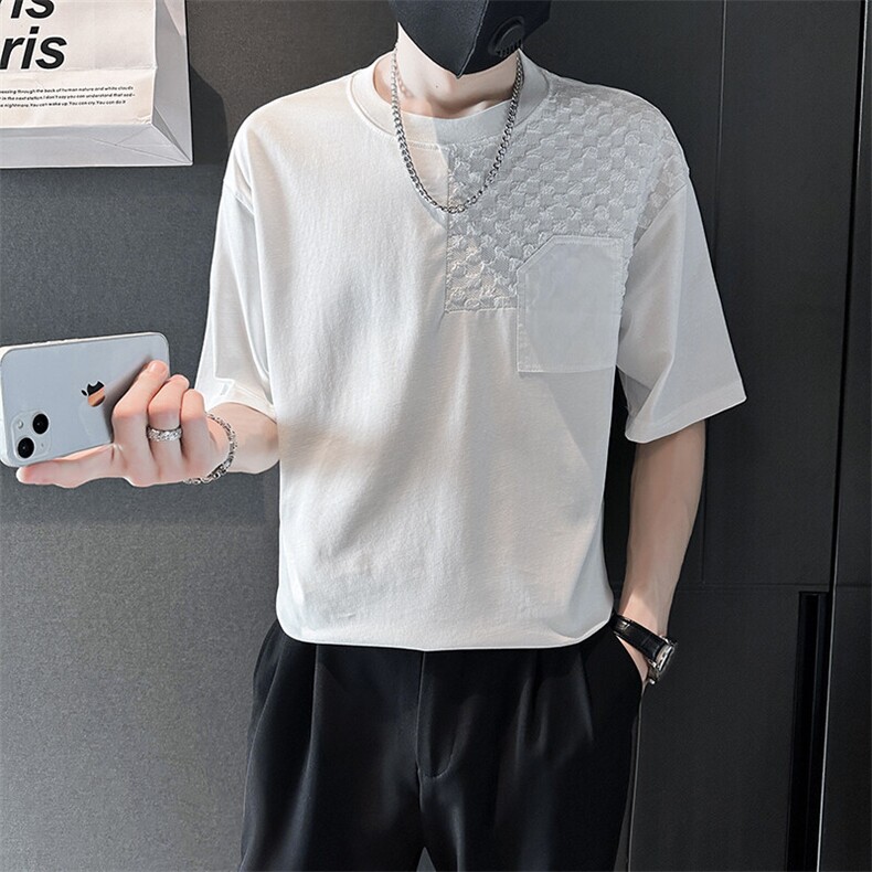 2025夏季新款男士上衣潮牌非主流拼接短袖男生T恤901-T26-P58,男装T恤,星座901