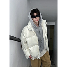 405A美式高街个性连帽设计假两件pu皮棉服MY24920-P158控188，男装棉衣，星座405A