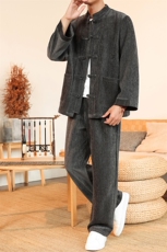 风厚款套装长袖立领盘扣男士纯色套装两件套秋DSA008-TZ2526，男装休闲套装，电商A008