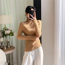 HE|基础美软糯baby山羊绒衫女堆堆领针织衫紧身毛衣内搭打底衫，女装针织衫/毛衣，织纯羊绒
