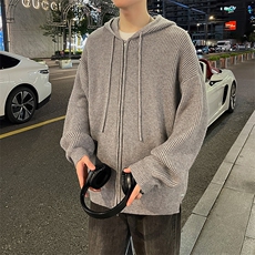 纯色简约毛衣男士秋冬季新款宽松休闲cleanfit针织衫开衫连帽外套，男装针织衫/毛衣，星座410-7