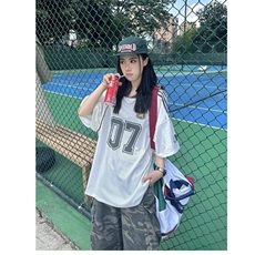 新款夏季短袖美式复古薄球衣男女情侣休闲风五分袖宽松型圆领，男装T恤，星座506A