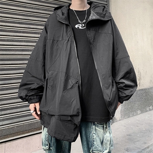 斜拉链设计感连帽冲锋外套男女秋冬季韩版休闲宽松上衣J8726-p62图片