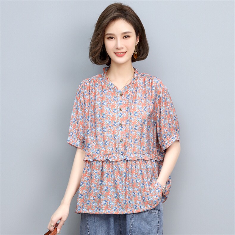 2022夏季新款女装衬衫舒适透气显瘦休闲上衣时尚百搭短袖衬衣,女装衬衫,悦见她
