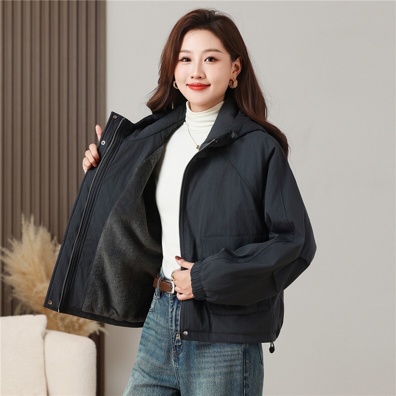 派克服女冬季休闲纯色加绒内里保暖防风外套,女装派克服,曼沙奕珂