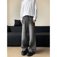秋季新款复古裂纹水洗蓝色牛仔裤潮牌高街休闲5Q2072-TP4578，男装牛仔裤，电商A102