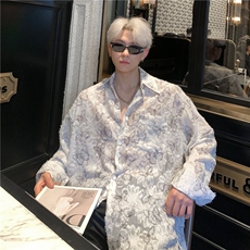 潮复古小众设计蝴蝶流苏毛边长袖衬衫男女情侣宽松衬衣特p48，男装衬衫，电商C307A