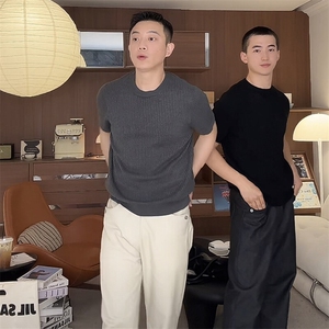 夏季薄款圆领短袖针织衫套头微宽松轻熟风条纹 M5635-P45图片