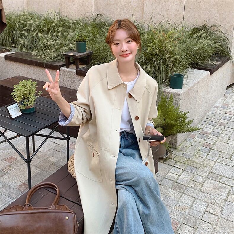卡其色英伦风衣外套女秋季2024新款韩系chic休闲高级感中长款大衣,女装风衣,浙宝103（原192）