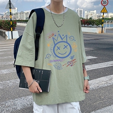 YT26180-P30亚短袖t恤男大码五分袖男宽松七分袖港风模特，男装T恤，电商A040