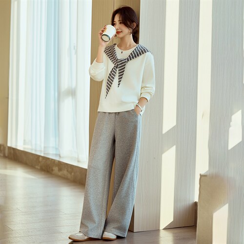 时尚休闲披肩卫衣两件套装女26春装新款圆领套头卫衣休闲直筒卫裤，女装卫衣/绒衫，梦懿尔