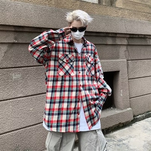 高街格子衬衫外套男女设计感宽松慵懒风长袖衬衣1314-P43图片