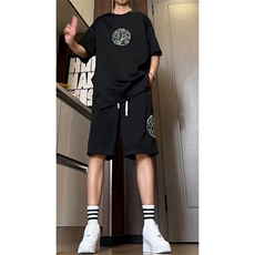 量大优供视频菠萝格套装刺绣短袖短裤男大码M-5XTZ27-特P48，男装休闲套装，电商B325