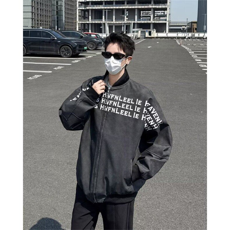 2025美式高街立领男女春潮牌字母印花百搭拉链夹克外套W6545-P65,男装夹克,星座412-2